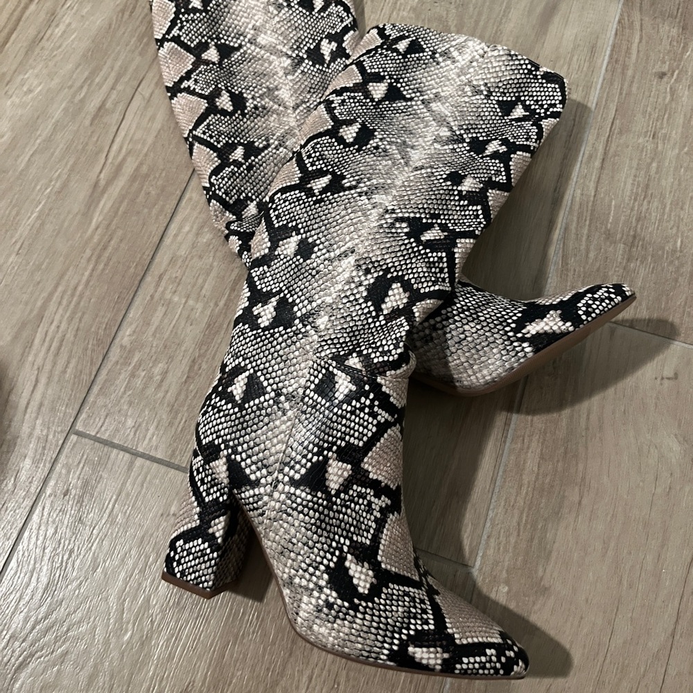 Snake Print Over the Knee Booties (Brand New)
